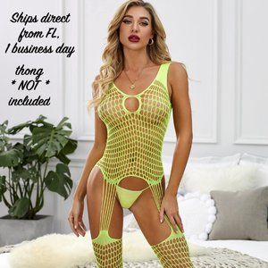 Sexy Neon Lingerie Bodystocking Full Slutty Thigh Highs Fishnet Naughty Cosplay